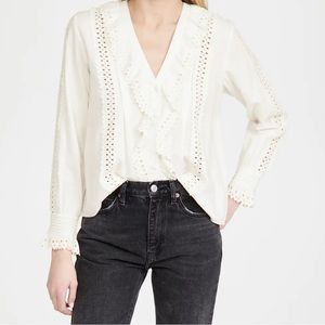 Rebecca Taylor La Vie Long Sleeve Twill Gauze Blouse in Creamsicle Size XS